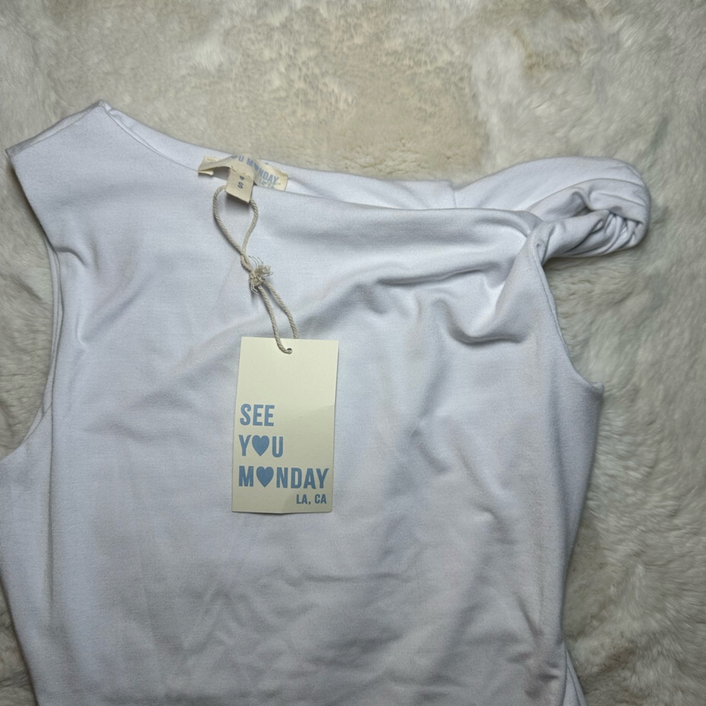See You Monday Cream One-Shoulder Tank Top - Picture 2 of 4